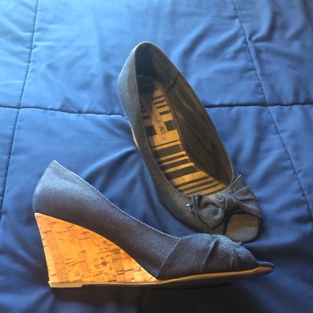 Wedge denim heels